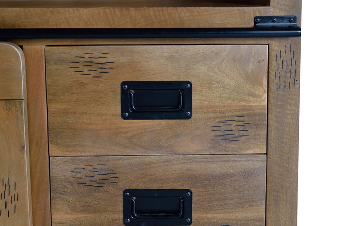 GINER Y COLOMER Vitrina Buffet en Bois de Mango Naturel avec Porte Coulissante et 2 Tiroirs - Style Industriel 185x100x40 cm